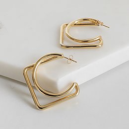 AC0196/Gold Circle&amp;Square Earring